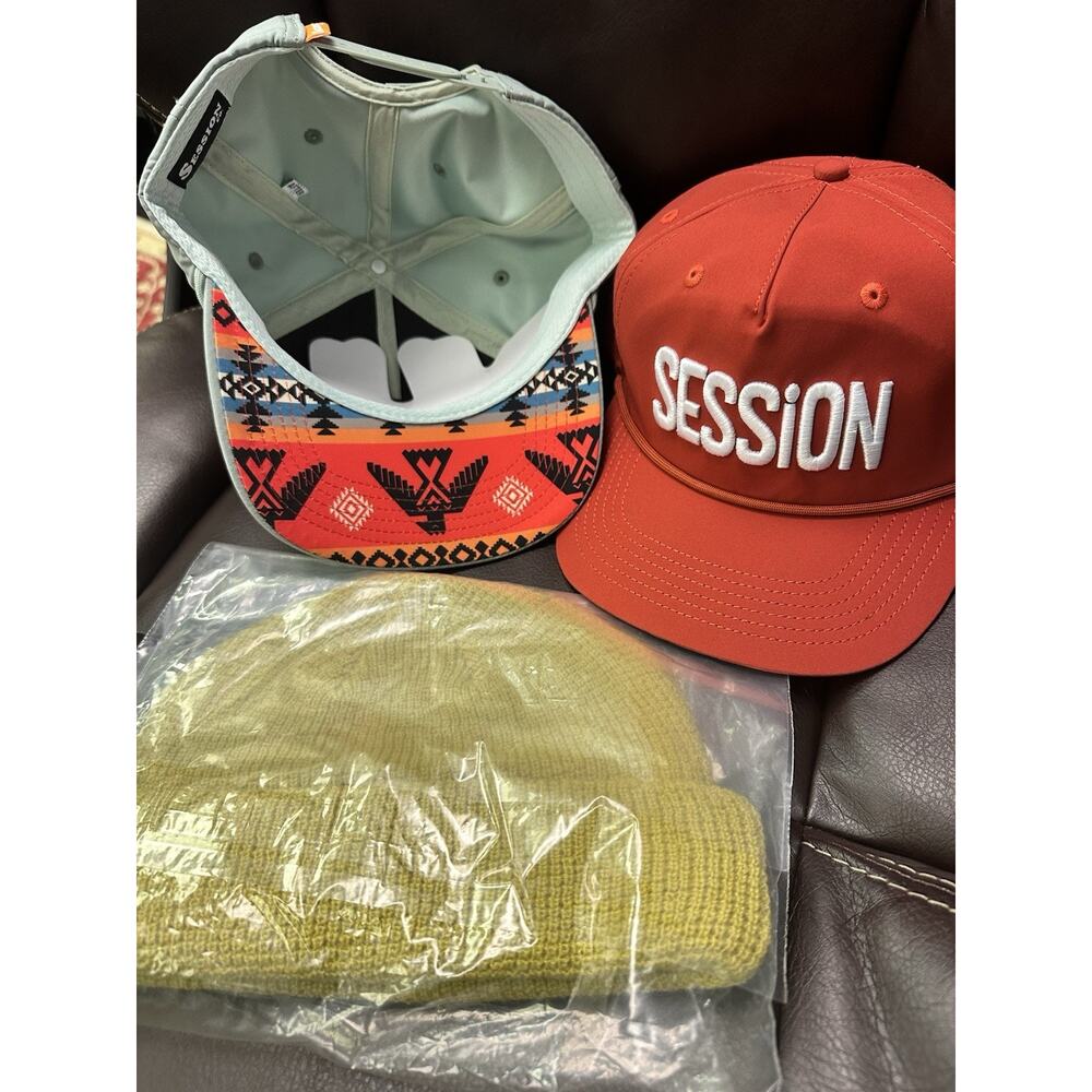 Session Trucker Hats & Beanie, Teal, Red, Yellow One Size Fits All. NEW